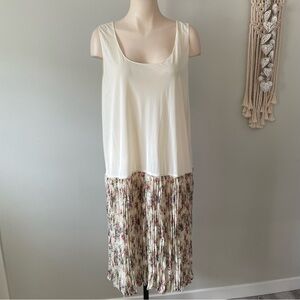 90s Vintage Romantic Drop Waist Accordian Pleated Floral Dress Plus Size Petite